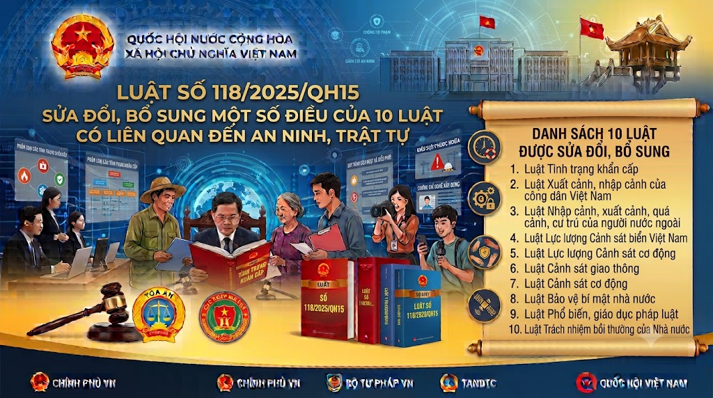 Luật số 118/2025/QH15 sửa đổi, bổ sung một số điều của 10 Luật có liên quan đến an ninh, trật tự của Quốc hội